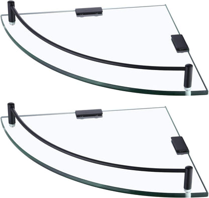 KES Bathroom Glass Corner Shelf Tempered Glass Shelf with Rail Wall Mount Corner Shelf SUS 304