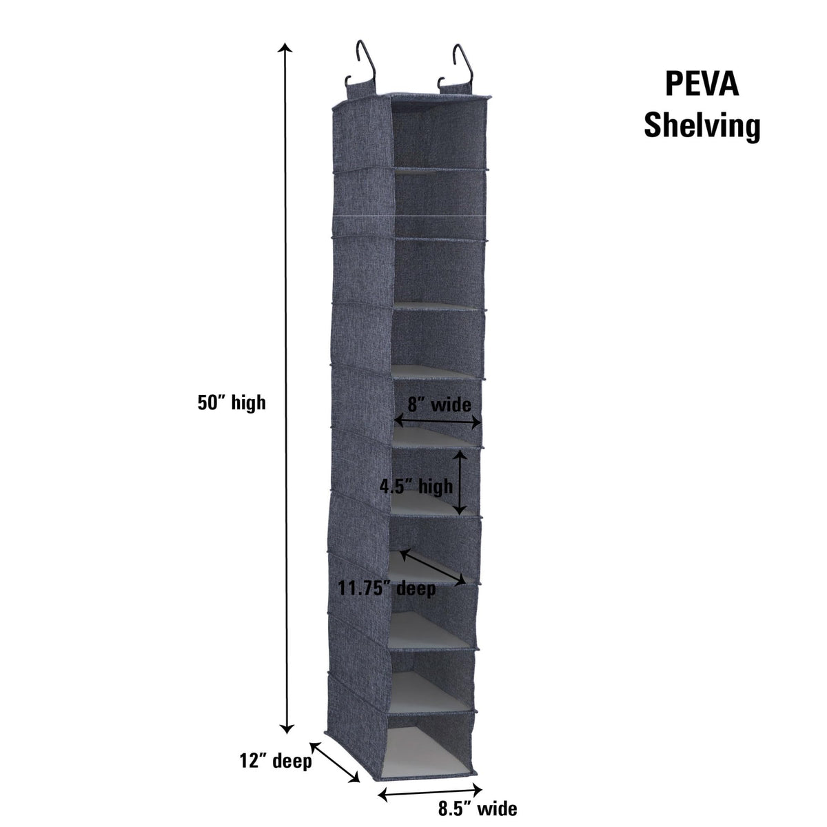 Household Essentials Hanging Narrow Cotton Blend and Plastic Closet Organizer with 10 Storage