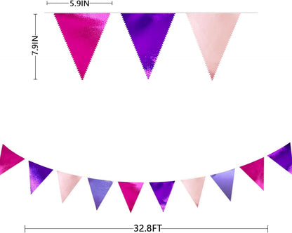 Pink and Purple Party Decorations Metallic Hot Pink Lavender Fabric Triangle Pennant Banner Flag