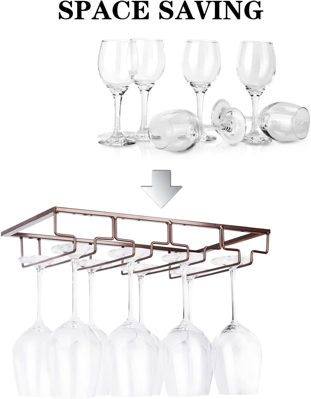 Wine Glass Rack Under Cabinet - Stemware Holder Metal Wine Glass Organizer Glasses Storage Hanger