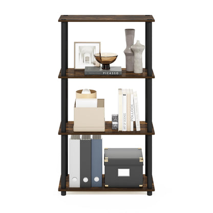 Furinno Turn-N-Tube Storage Shelves, 4-Tier Book Shelf, Corner Shelf, Toolless Open Shelves, for