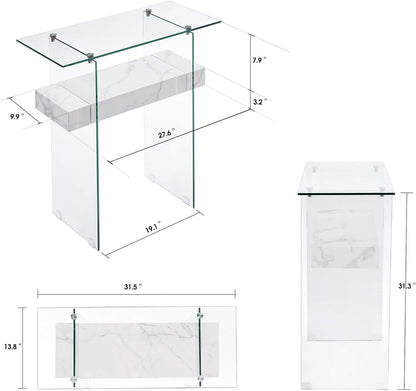ivinta Glass Console Table with Storage, 31.5'' Modern Narrow Sofa Table with Storage Shelves for