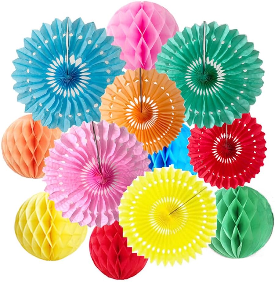 12pcs 6’’ 8’’ Honeycomb Balls Tissue Paper Fans Party Honeycomb Ball Fans Wall Tissue Pom Poms