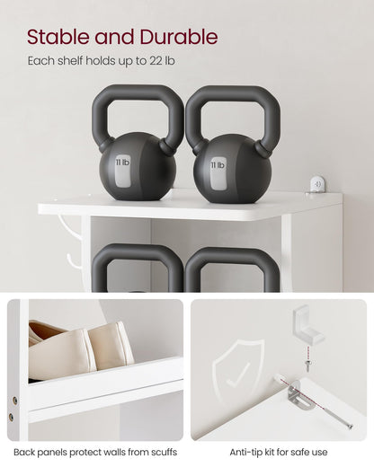 VASAGLE 7-Tier Vertical Shoe Rack, Narrow Shoe Storage Organizer with Hooks, Slim Corner Tower