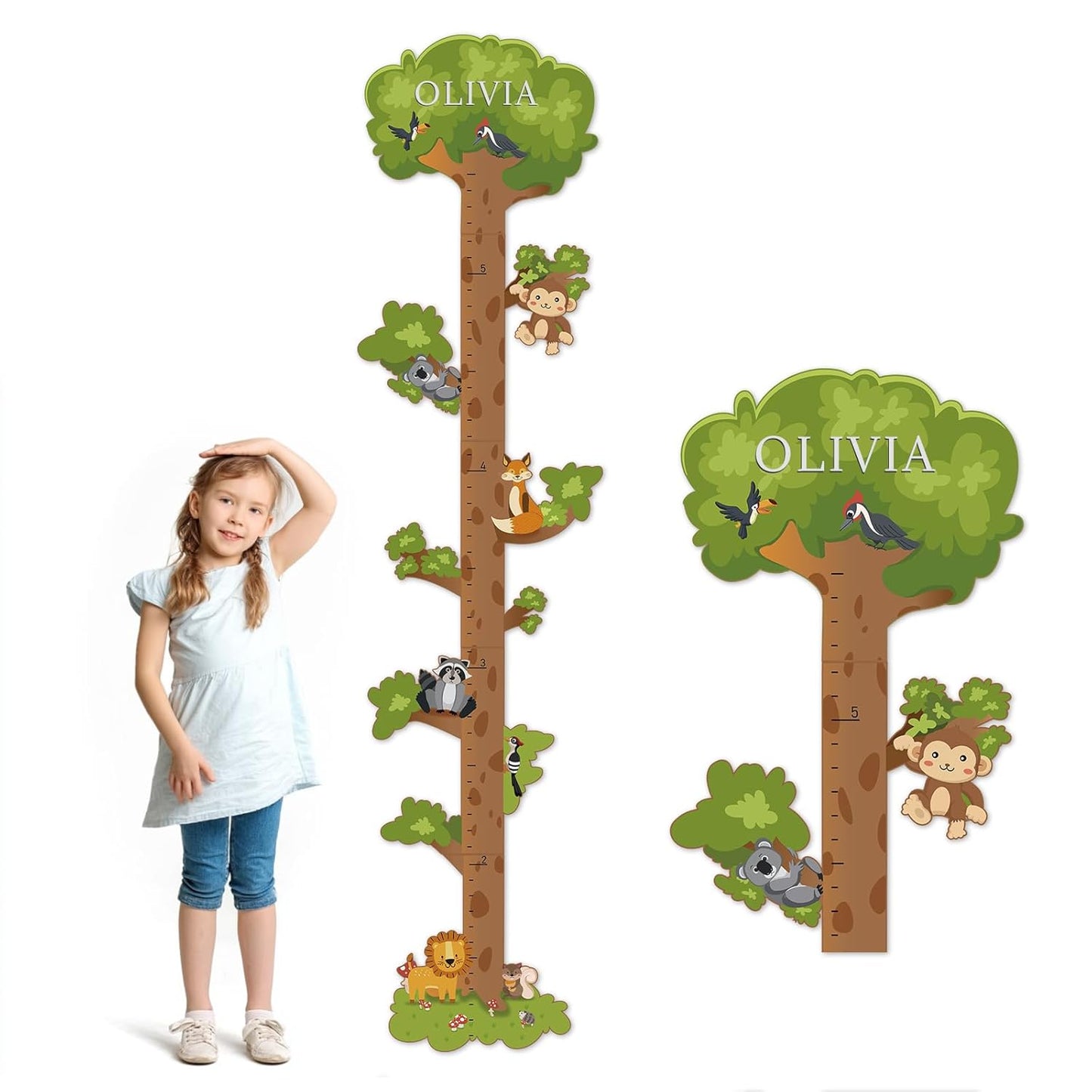 Wooden Surfboard Wall Decor Growth Chart,Tree Art Decor for Kids Room, Wood Tree Kids Sizing Chart