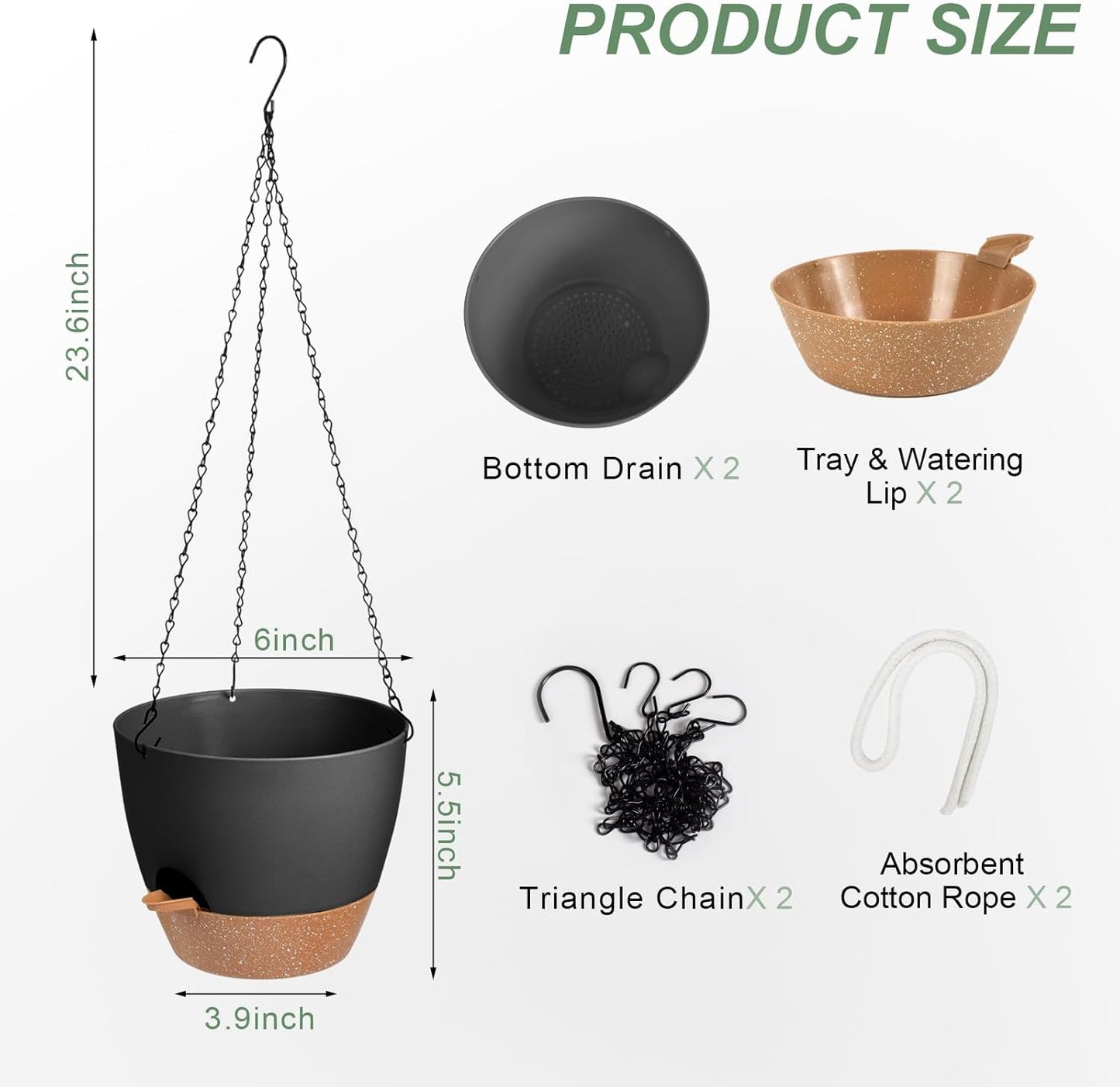 Hanging Planters for Indoor Outdoor Plants, 2 Pack Self Watering Hanging Pot with Drainage Holes &