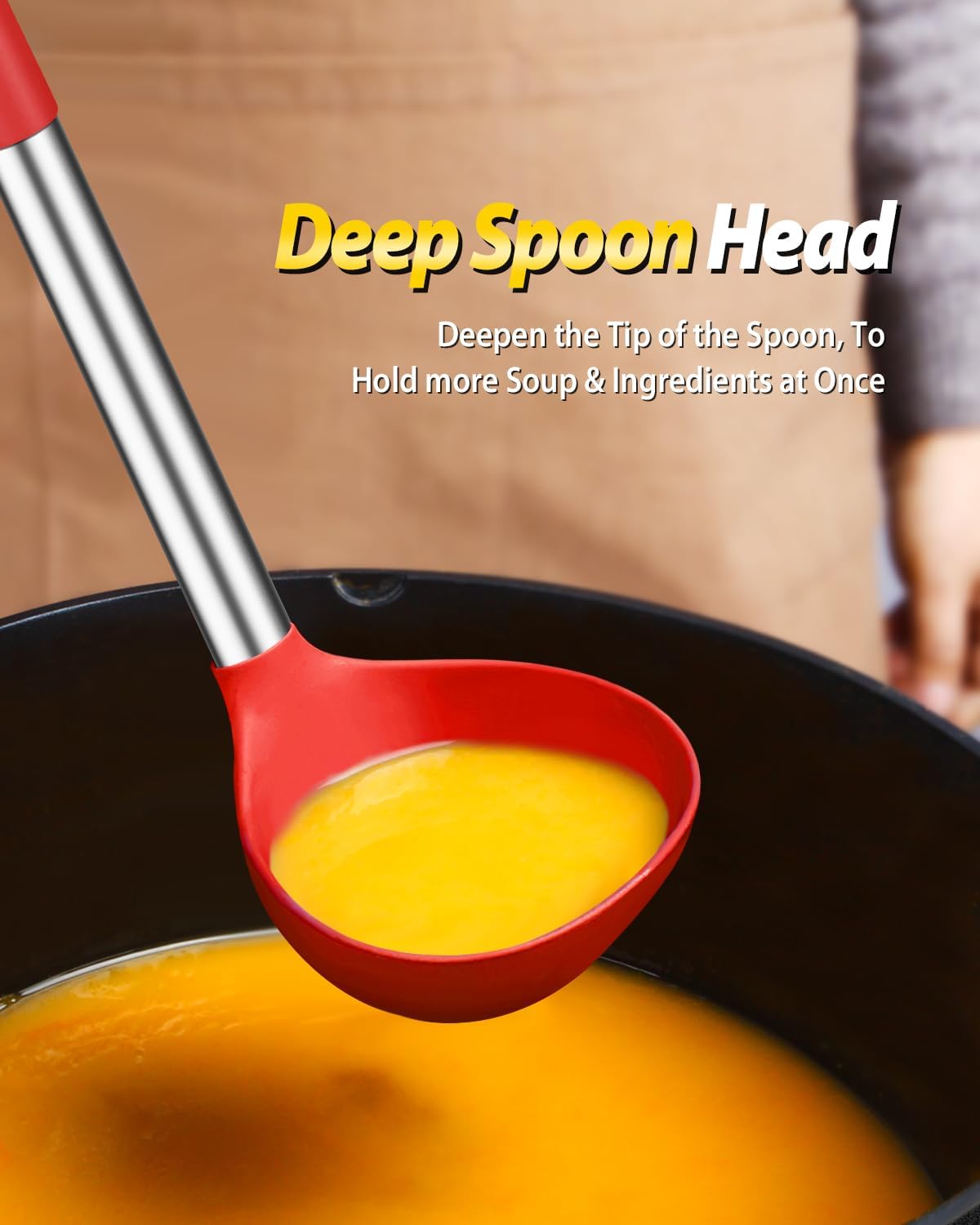 Silicone Pasta Fork and Ladle Spoon Set, Large Non Stick Kitchen Utensils for