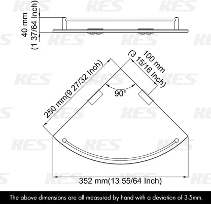 KES Glass Corner Shelf Bathroom Shelf Tempered Glass with Rail SUS 304 Stainless Steel Floating