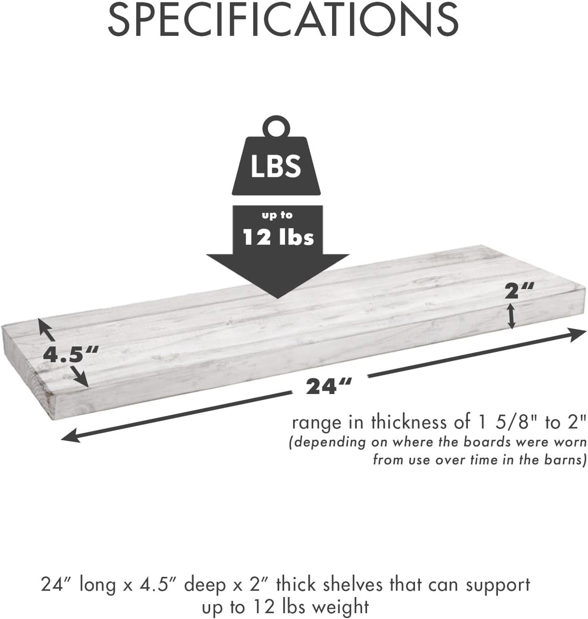 Urban Legacy Reclaimed Barnwood Planks | Floating Shelves for Wall w/Flush Mount Shelf Bracket Set