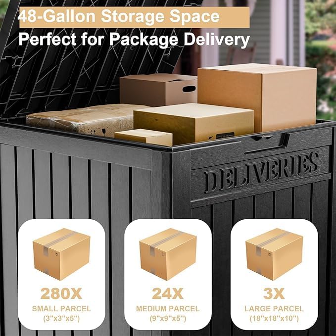 DRATO 48 Gallon Package Delivery Box, Large Lockable Storage Box, Double-Wall Resin Outdoor Package