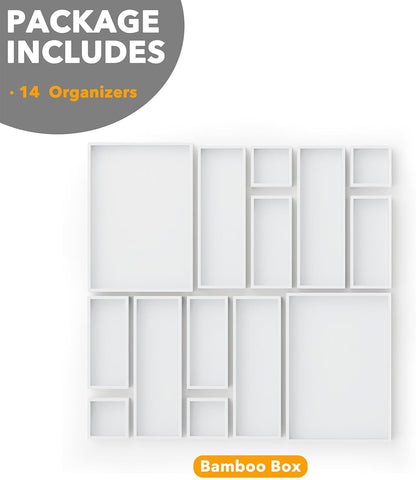 SpaceAid 14-Piece Bamboo Drawer Organizer Storage Boxes Set, Wood Tray Junk Drawer Organizers