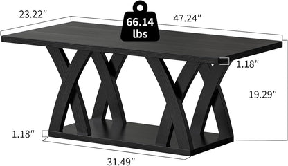 47” Wood Coffee Tables for Living Room Rustic Stands with Storage Shelf Black Coffee Tables for
