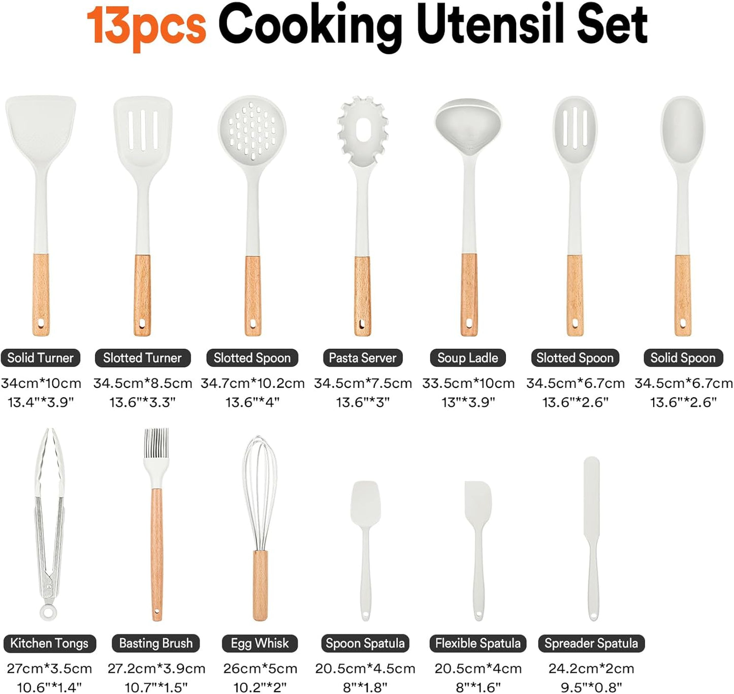 Kitchen Utensils Set, 13PCS Silicone Cooking Utensils, Heat Resistant Kitchen Utensil Spatula Set