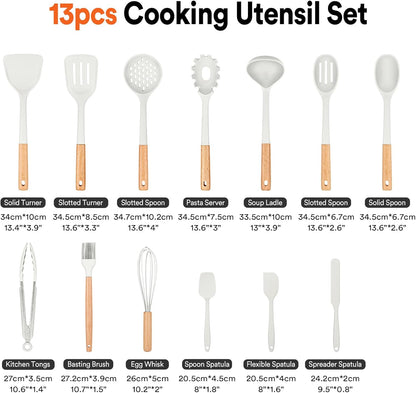 Kitchen Utensils Set, 13PCS Silicone Cooking Utensils, Heat Resistant Kitchen Utensil Spatula Set