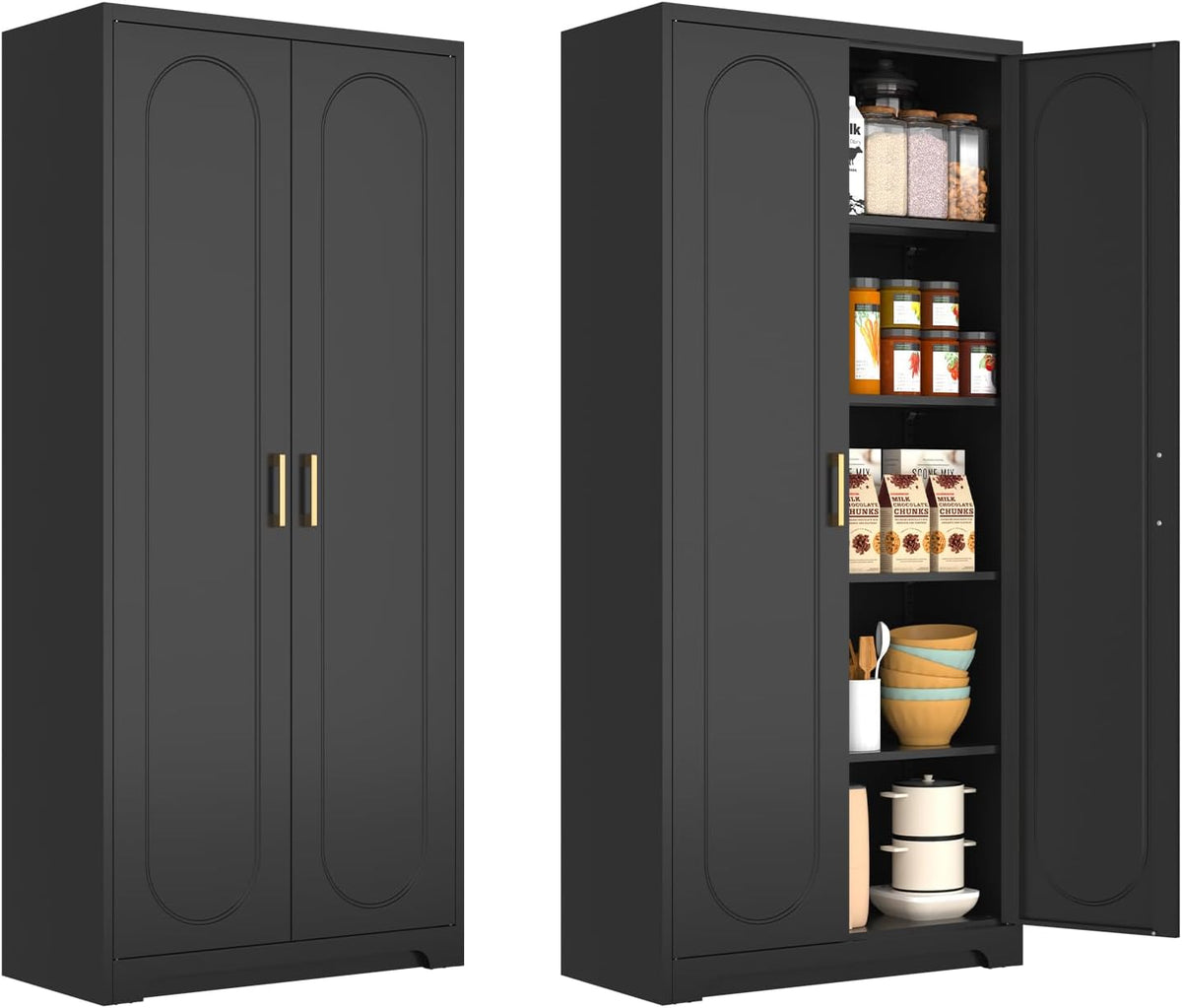 71" Tall Kitchen Pantry Cabinet, Pantry Storage Cabinet with Doors and Shelves, Metal Food Pantry