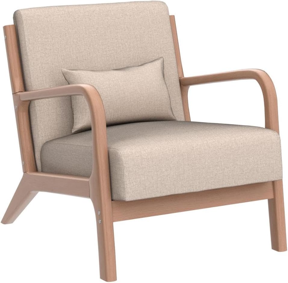 INZOY Mid-Century Modern Accent Chair Set of 2, Upholstered Living Room Chairs with Waist Cushion