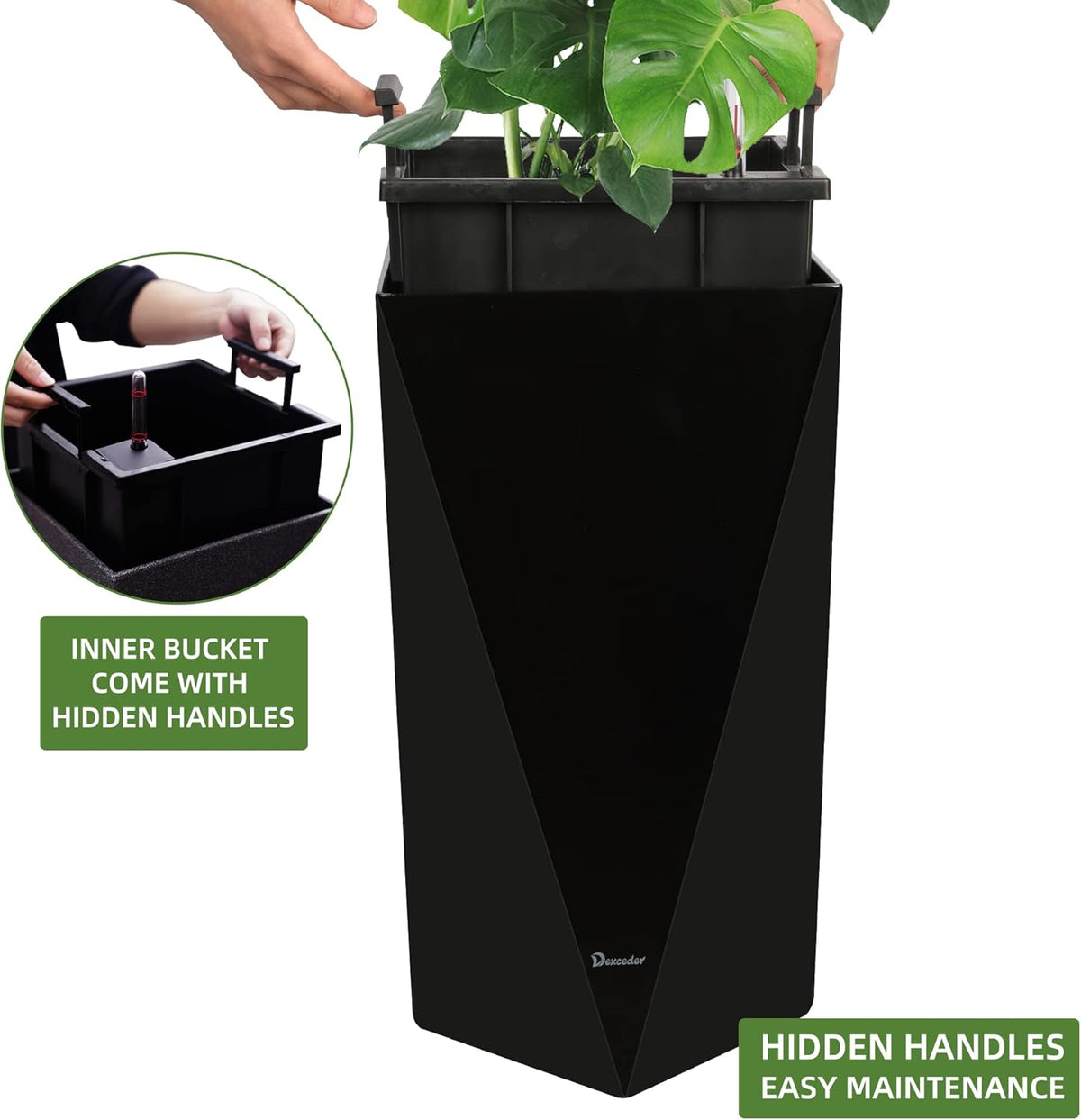 Dexceder 24 Inches Tall Self Watering Planter Diamond High Gloss Indoor Outdoor, Thickened Rhombus