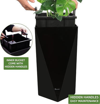 Dexceder 24 Inches Tall Self Watering Planter Diamond High Gloss Indoor Outdoor, Thickened Rhombus