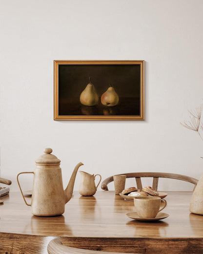 HUARCEY Gold Framed Vintage Wall Art for Living Room, Pear Fruits Painting Prints Shelf Decor for