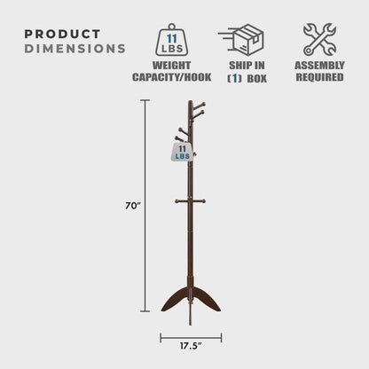 Lexicon Sturdy Solid Wood Coat Rack Stand with 11 Hanging Hooks for Hats,Scarves, Handbags, 7-Tier