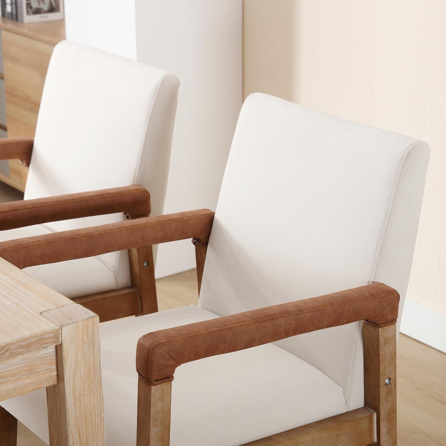 Kmax Modern Dining Chairs Set of 2 Linen Fabric Kitchen Arm Chairs Upholstered Accent Chairs with