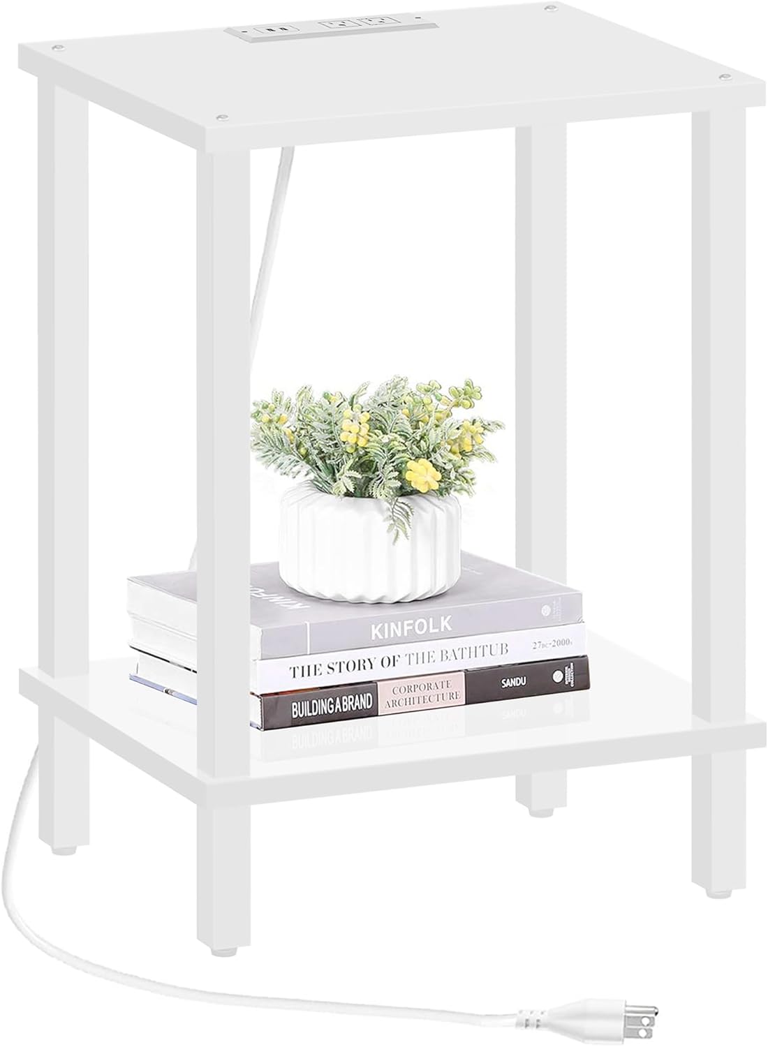 TUTOTAK End Table with Charging Station, Small Side Table with Outlets, Nightstand Bedside Table