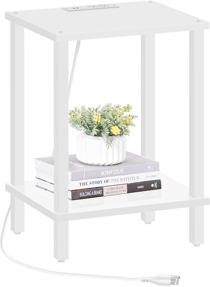 TUTOTAK End Table with Charging Station, Small Side Table with Outlets, Nightstand Bedside Table