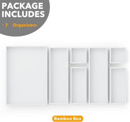 SpaceAid 7-Piece Bamboo Drawer Organizer Storage Boxes Set, Wood Tray Junk Drawer Organizers