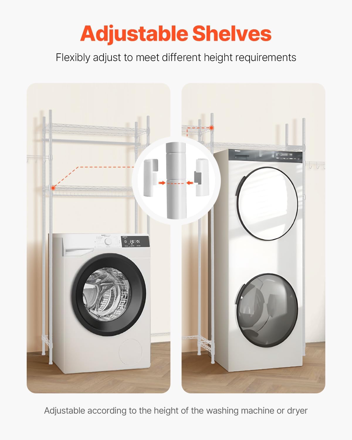 VEVOR Over The Washer and Dryer Storage Shelf, 4 Tier Laundry Room Drying Rack with Hanger Rod and