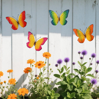 Metal Butterfly Wall Decor Art, 4 Pack Colorful Metal Butterflies Outdoor Wall Art, Hand Painted