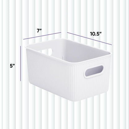 Superio Decorative Plastic Basket Open Home Storage Bins Organizer Baskets, Medium, White (8 Pack)