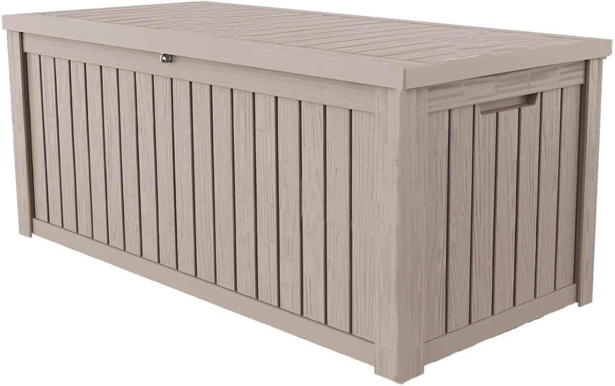 180 Gallon Lockable Resin Deck Box, Waterproof & UV-Resistant Outdoor Storage Box for Outdoor