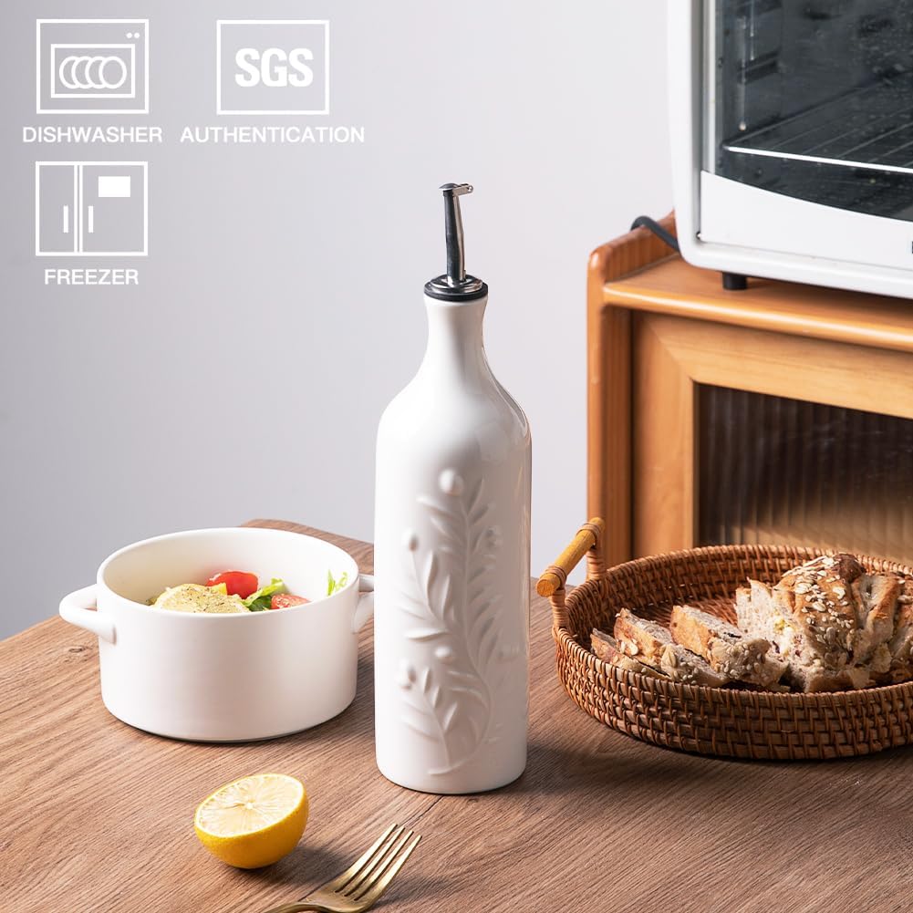 Sweejar Large Olive Oil Dispenser Bottle with Spout, 24 Oz Ceramic Oil Dispenser for Kitchen