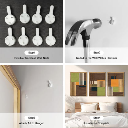 Large Modern Abstract Wall Art Set Minimalist Line Wood Wall Decor Neutral Brown Art Decor Colorful