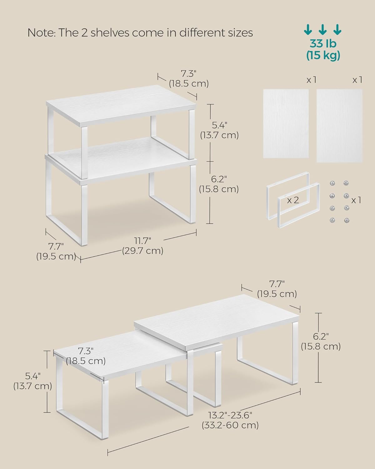 SONGMICS Cabinet Organizer Shelf, Set of 2 Kitchen Counter Shelves, Kitchen Storage, Spice Rack