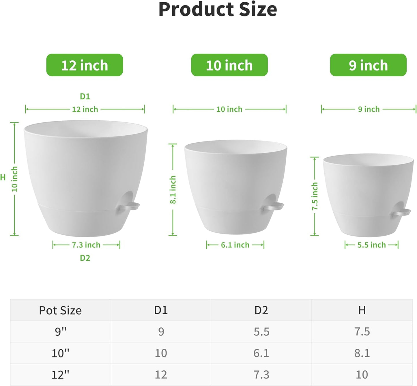 FaithLand 3-Pack Large Planter Pots, 12 10 9 Inch Self Watering Flower Pots for Indoor Outdoor