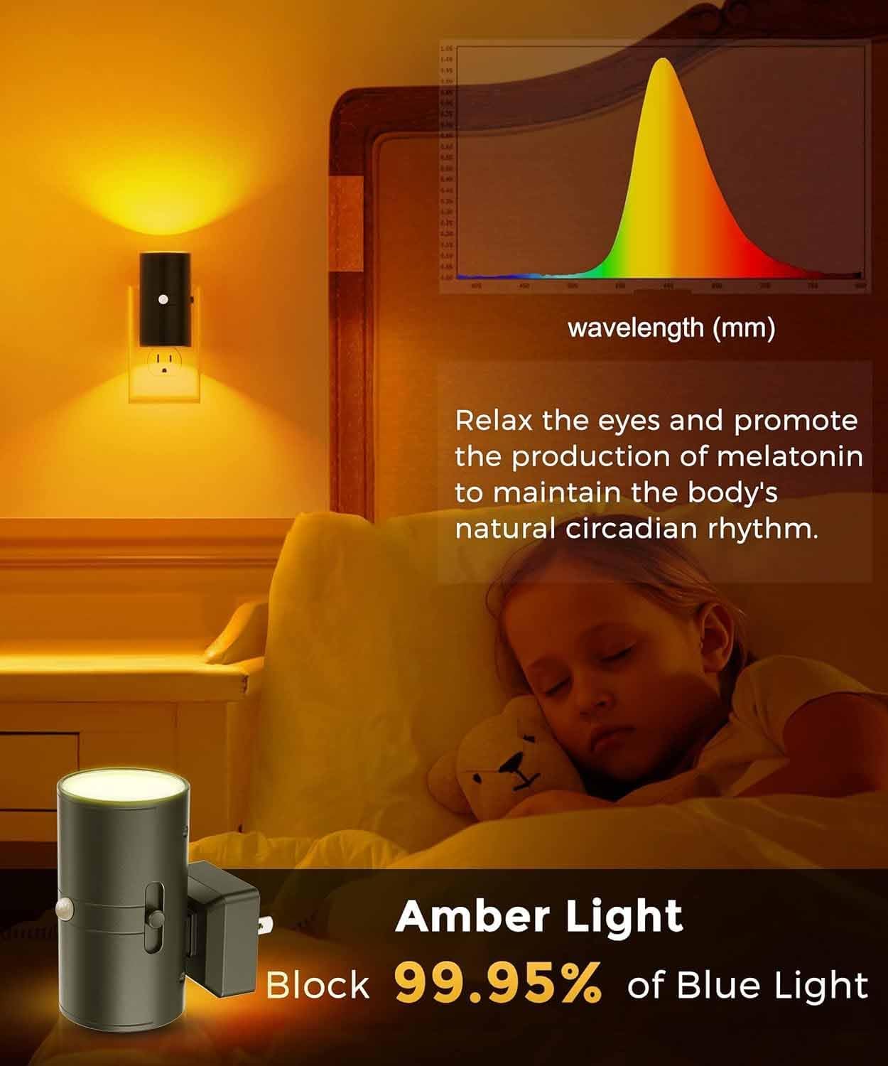 L LOHAS LED Motion Sensor Night Light, Amber Nightlights, [2 Pack] Motion Activated Nightlight