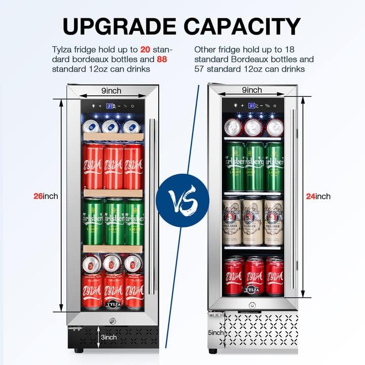Tylza Upgraded Wine and Beverage Refrigerator 24 Inch, Dual Zone Wine Beverage Cooler with French