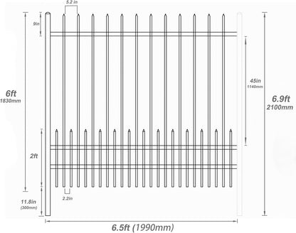 Metal Fence Panels with Dog Pickets, 6ft H x 6.5ft W Galvanized Steel Fence DIY Installation for