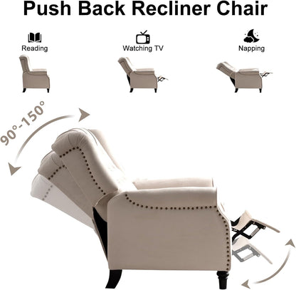 EBELLO Pushback Recliner Chair, Fabric Armchair Push Back Recliner with Rivet Decoration, Mid