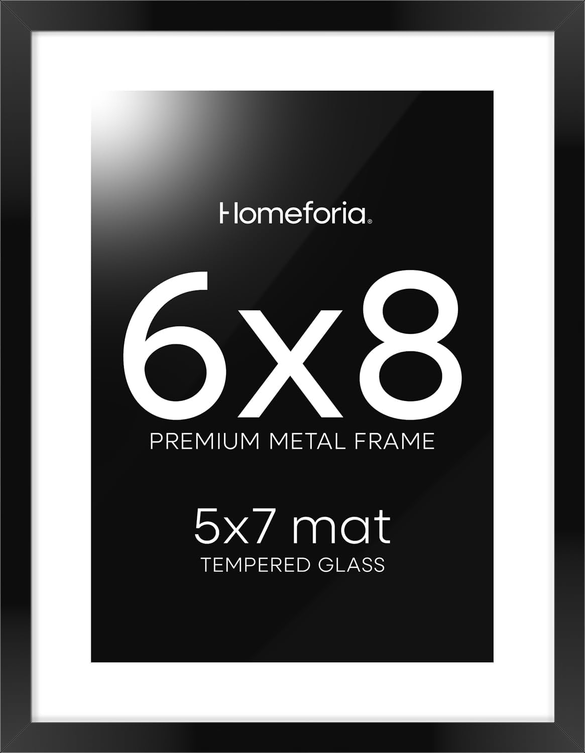 Homeforia 6x8 Picture Frame Black, High End Metal 6 x 8 Black Frames with Mat 5 x 7 for Art, 8x6