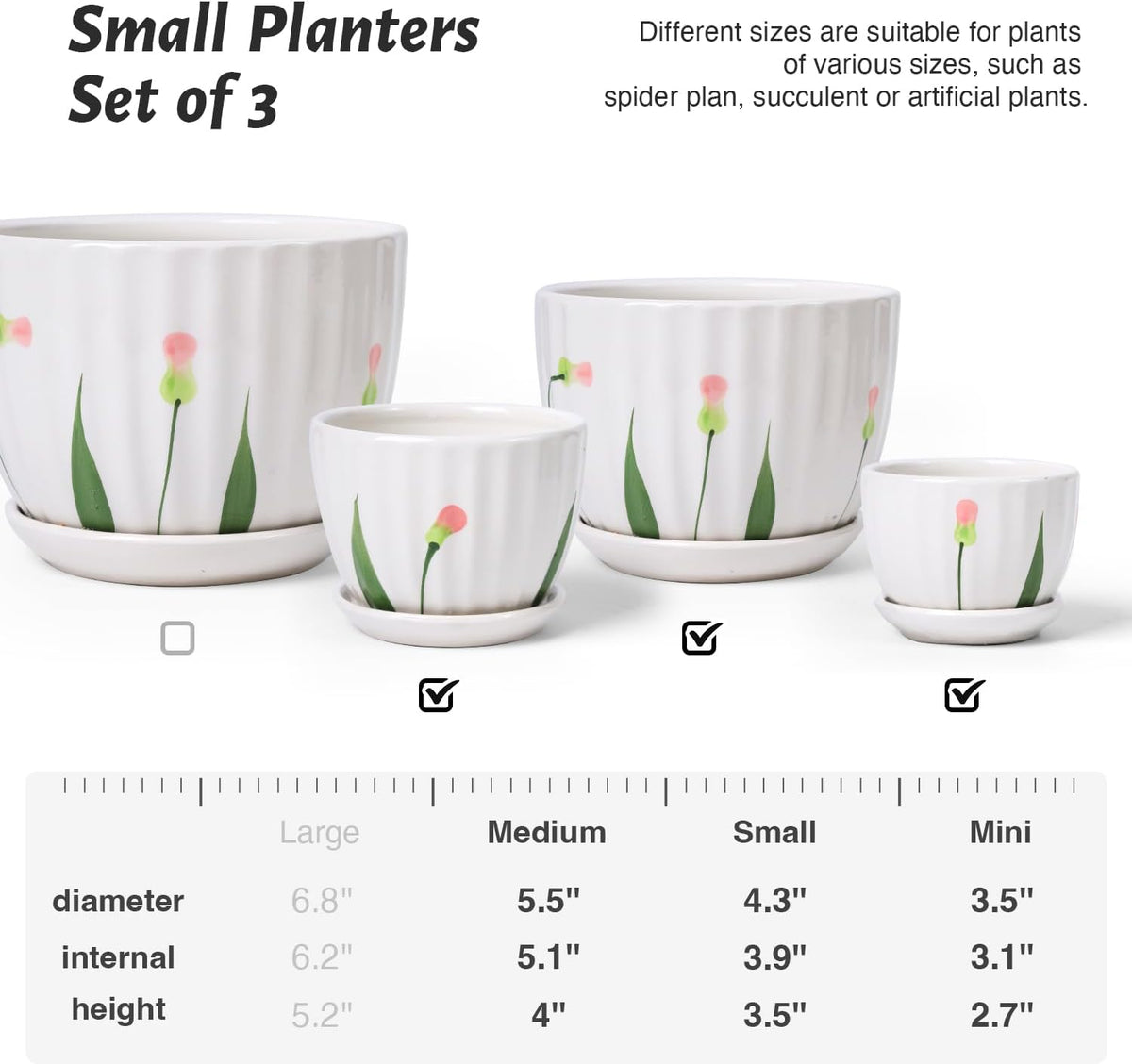 Ceramic Plant Pots with Drainage Holes and Saucers, Round White Flower Pots for Indoor Plant