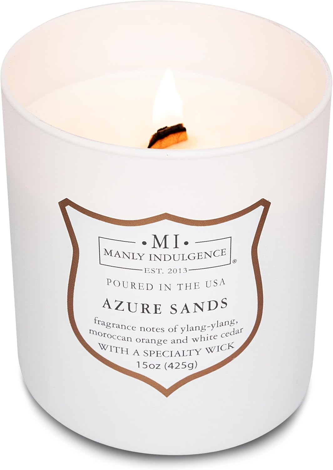Manly Indulgence Azure Sands Scented Candles for Men, 15 oz Wooden Wick, Premium Soy Blend Wax, 60H