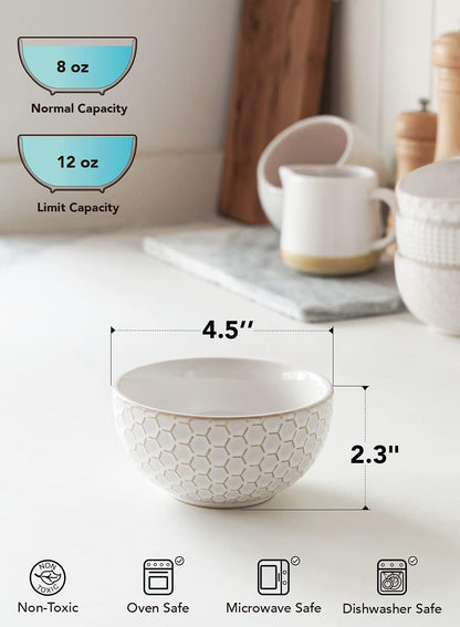 LE TAUCI Small Bowls 12 OZ, Ice Cream Bowl, Ceramic Embossment Stoneware Bowl, Bowls Set for