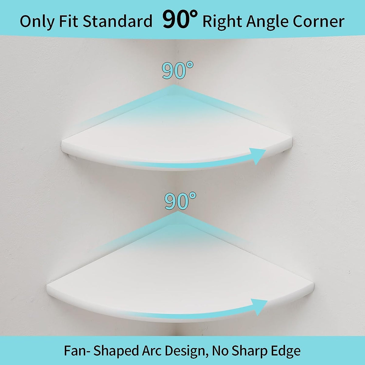 Corner Wall Shelves, White Floating Corner Shelf, Set of 2 16inch Solid Oak Wood Shelves, Round End