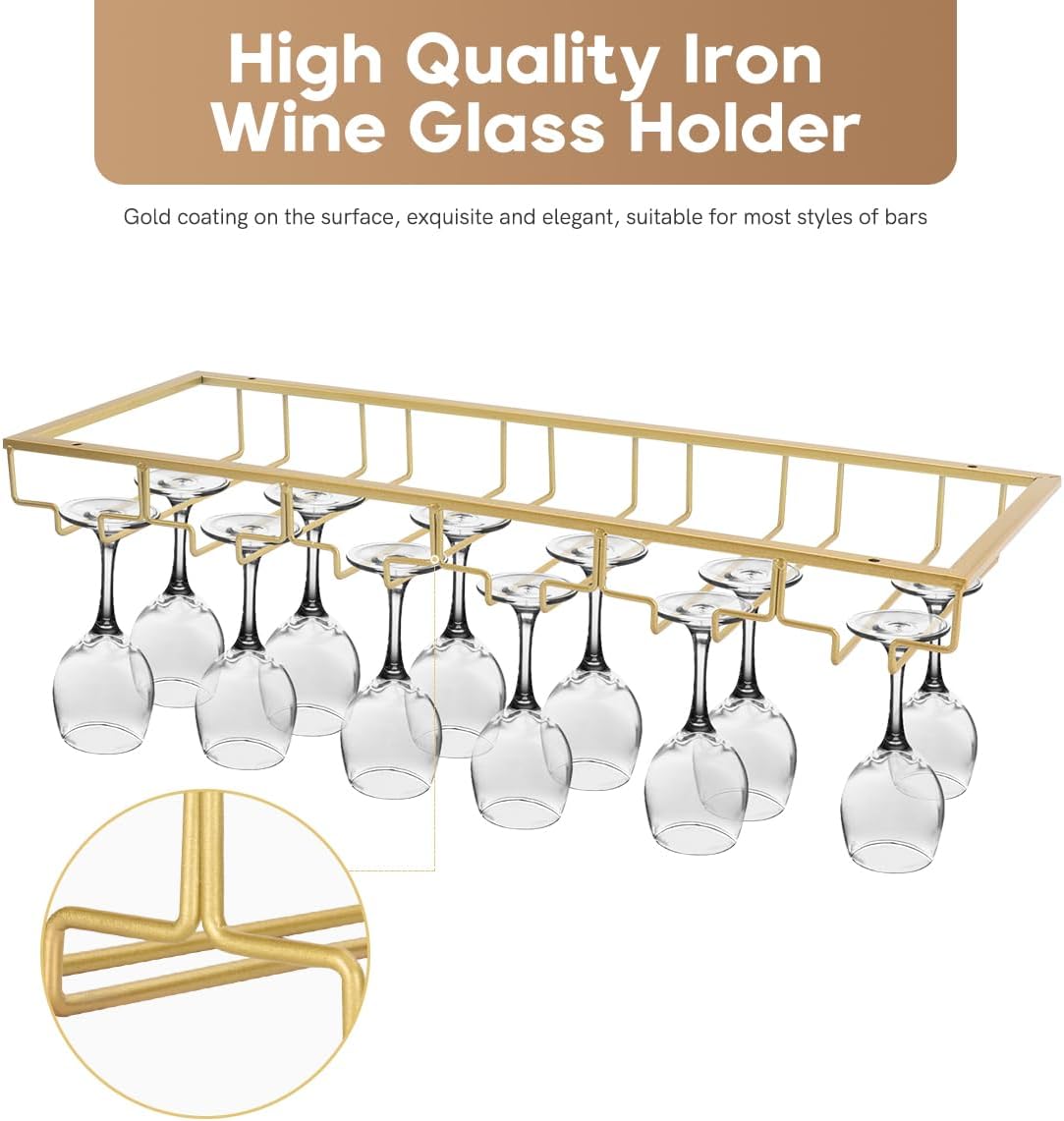 Xverycan Wine Glass Rack Under Cabinet, 6 Row Extreme Large Stemware Hanger, Metal Wine Goblet