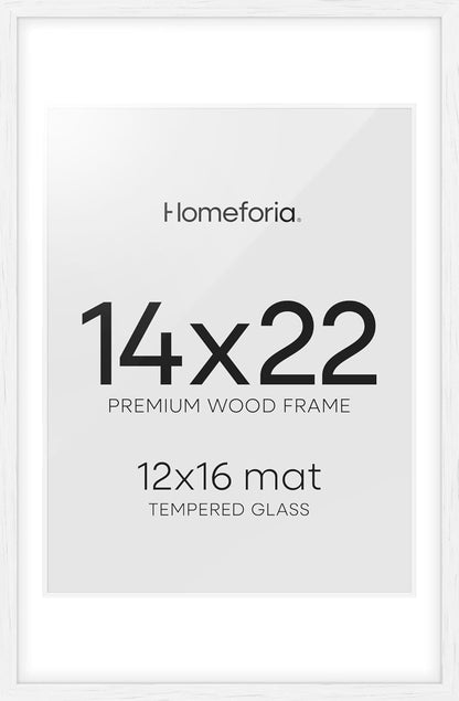 Homeforia 14x22 Picture Frame White, High End Oak 14x22 White Wood Frame with Mat 12x16 Photo, 14 x