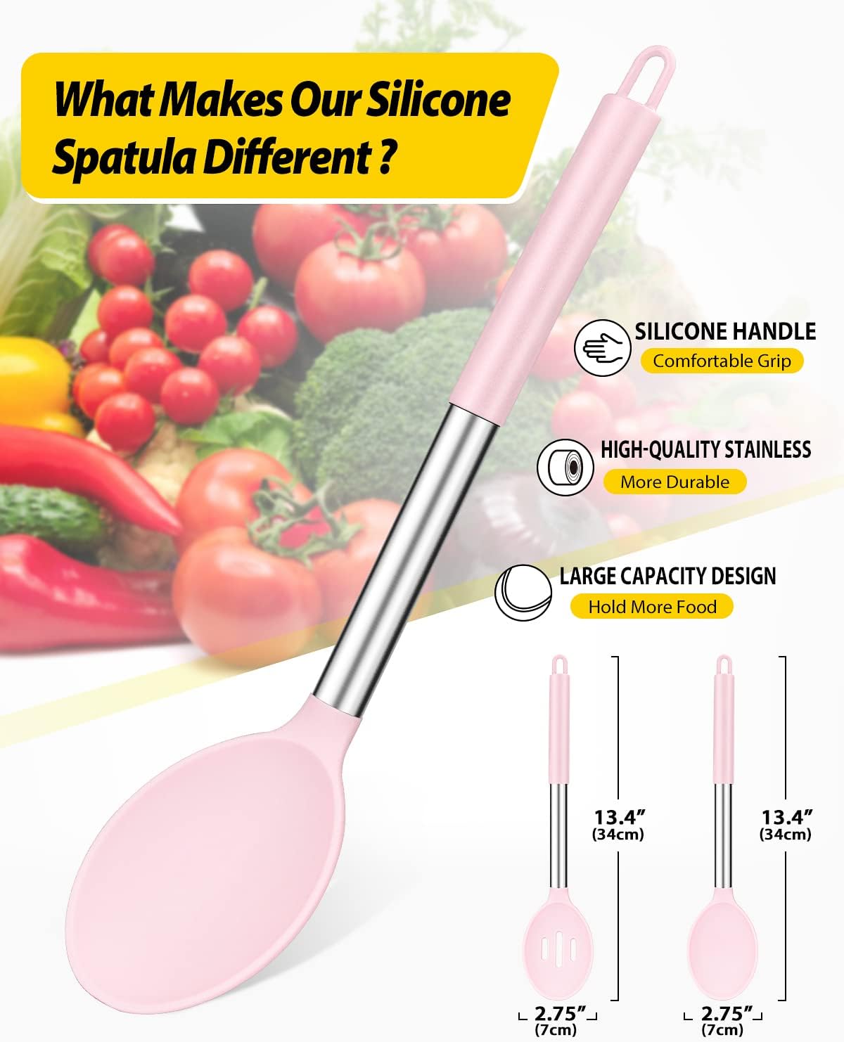 Pack of 2 Large Silicone Cooking Spoons,Non Stick Solid Basting Spoon,Heat-Resistant Kitchen