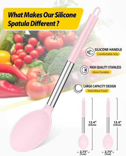 Pack of 2 Large Silicone Cooking Spoons,Non Stick Solid Basting Spoon,Heat-Resistant Kitchen