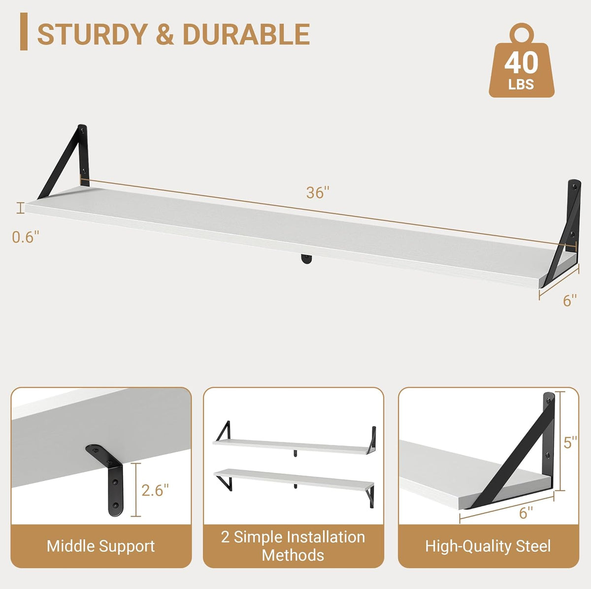 Heimlove Floating Shelves for Wall, 36 Inch Long Wood Floating Bookshelf Set of 3, Wall Mounted